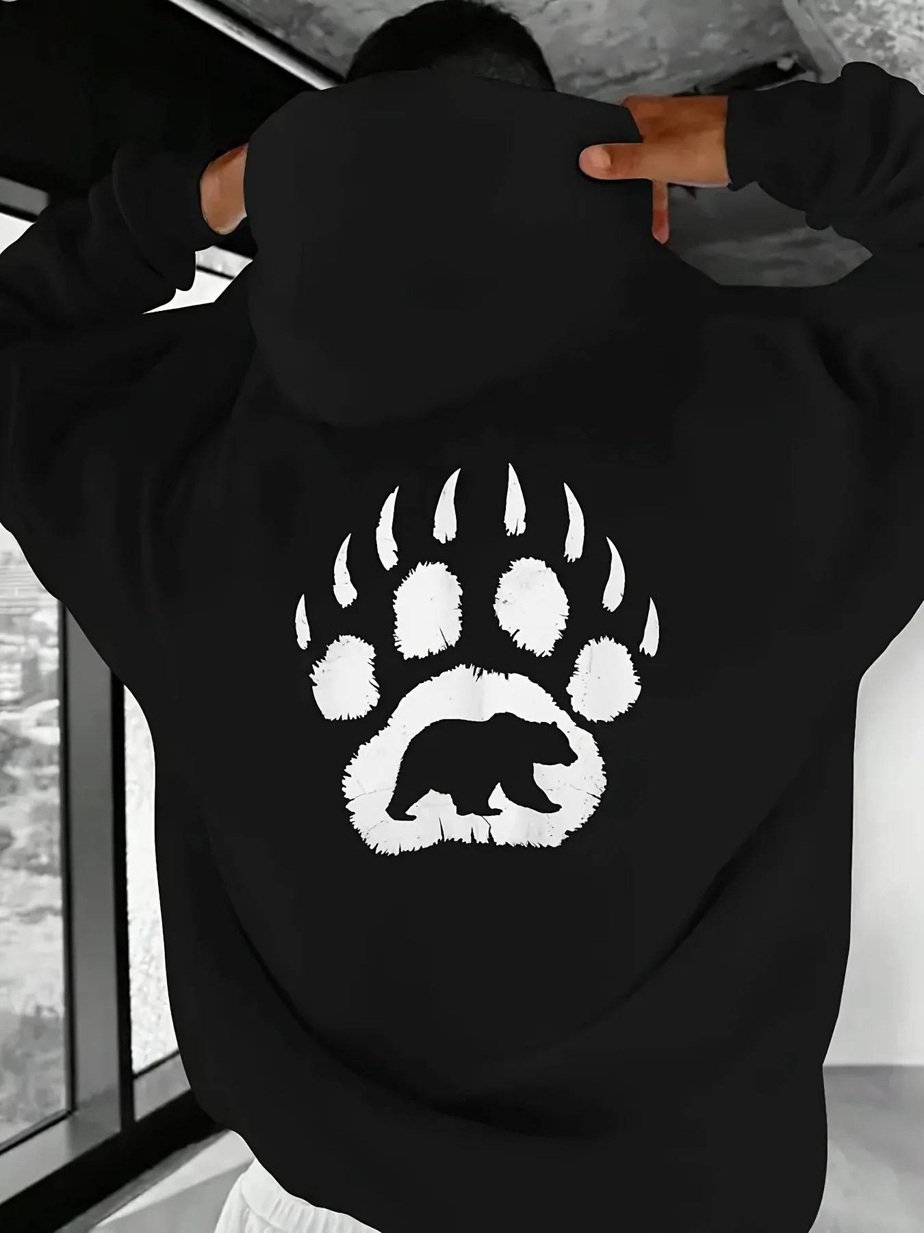 

Men's Print Hooded Sweatshirt - Plus Size Oversized Loose Fit, with Bear Paw & Face Graphic,round Neck,casual