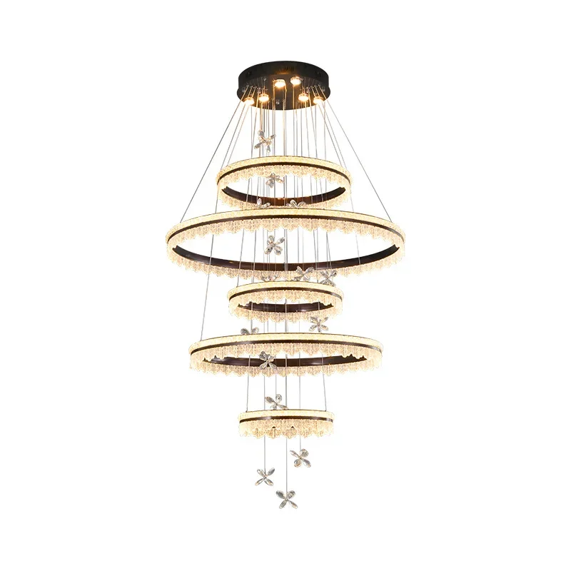 

Villa duplex floor chandelier, living room, empty staircase chandelier, light luxury crystal