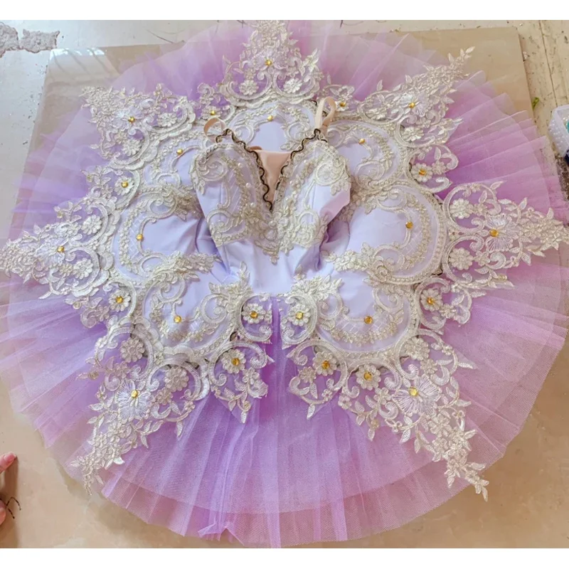 Tutús de Ballet profesional para niños y mujeres, tutú de Lago de los Cisnes, púrpura y blanco, disfraces de baile moderno, vestido de Ballet para niñas