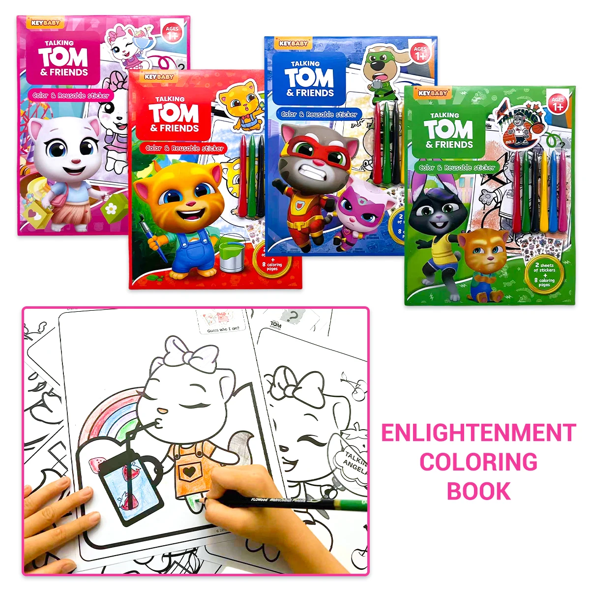 

KEYBADY TOM & FRIENDS children's coloring book + reusable stickers + colored pencil set kids art