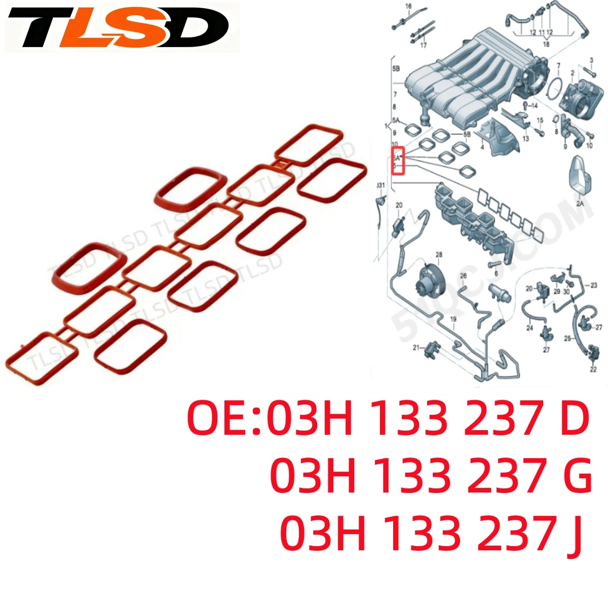 Intake Manifold Gasket 03H133237D 03H133237J 03H133237G Suitable for Audi Q7 Volkswagen Cc Passat Phaeton Touareg Eos