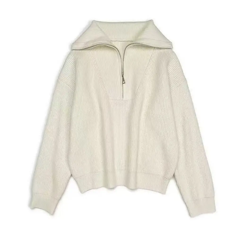 

Свитер цвета хаки с высоким воротником и полумолнией из меха медведя, женский утолщенный осенне-зимний вязаный свитер в ленивом стиле, внутренняя одежда, базовый слой