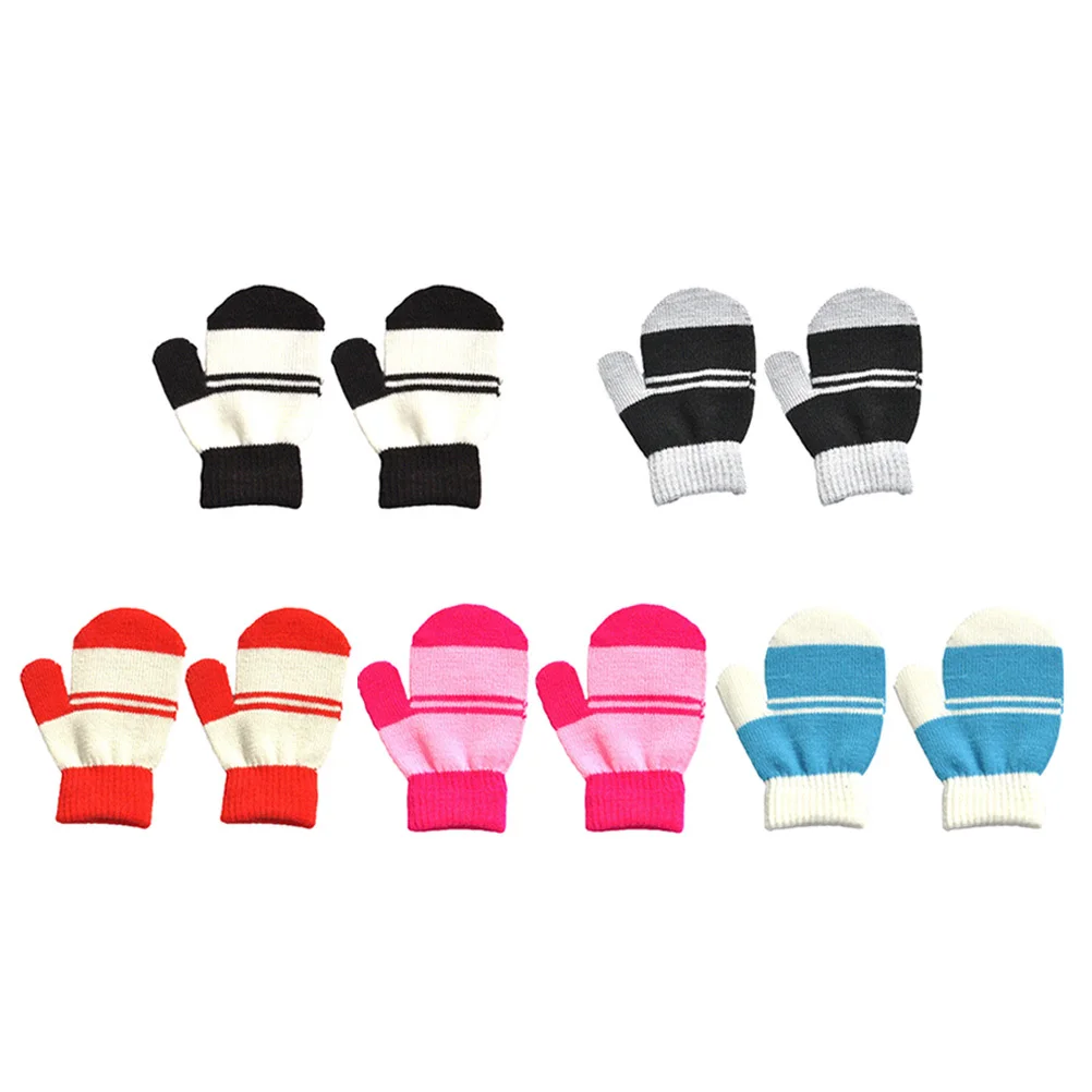 

5Pairs Children Gloves Winter Supplies Boys Girls Warmth Mitts Durable Knitted Comfortable Easy Clean Stylish Kids