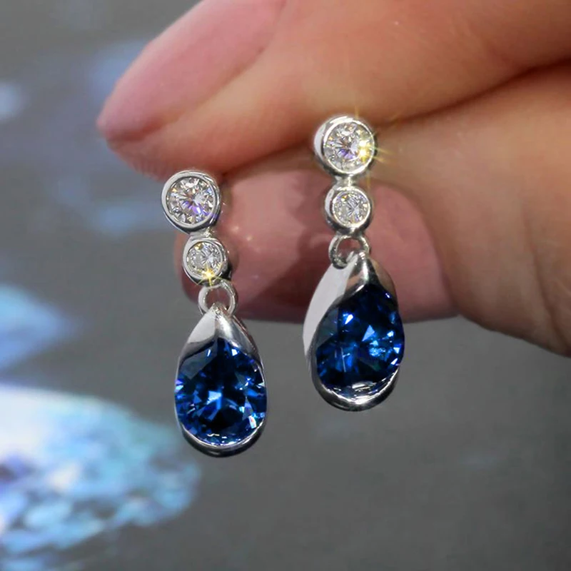 Huitan الأزرق Waterdrop على شكل إسقاط أقراط للنساء رائع رشيقة العصرية اكسسوارات حساسة رائجة البيع مجوهرات للحزب