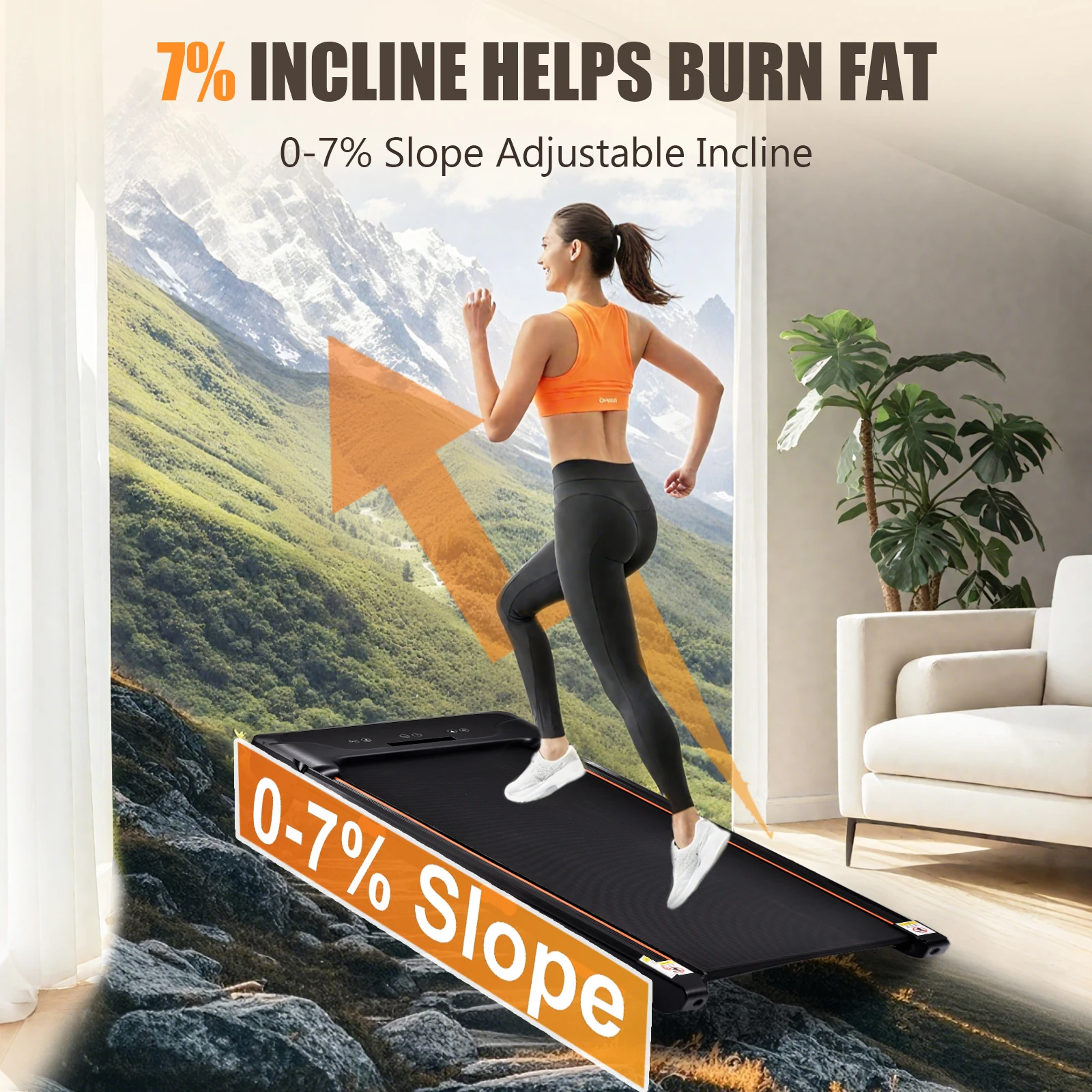 Laufband für unter dem Schreibtisch, LED-Anzeige, Tragfähigkeit 264,5 lbs, 1-8 km/h, leises Laufband mit Fernbedienung und App-Steuerung für Büro und Zuhause – Detail 11
