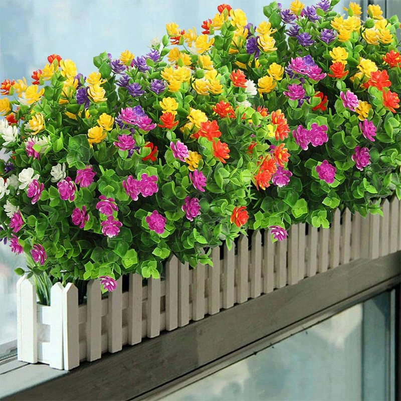 Artificial Flowers UV Resistant Greenery Plants For Garden Kitchen Decor Wedding Home Living Room Decoration Fake Flowers