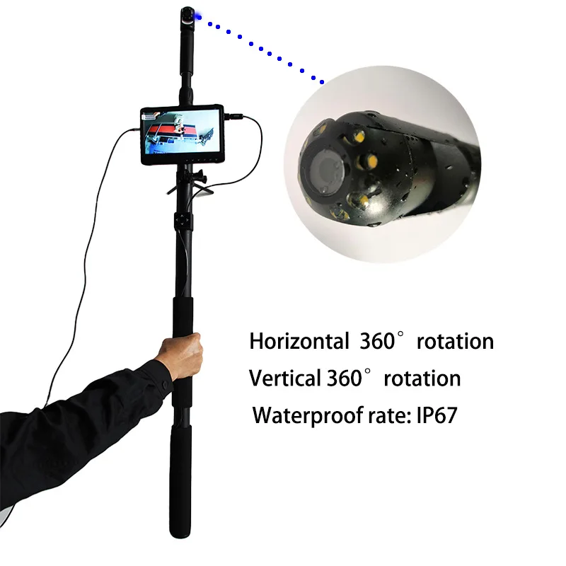 360 degree rotation detector IP67 telescopic pipe endoscope ceiling high definition audio & video industrial detector