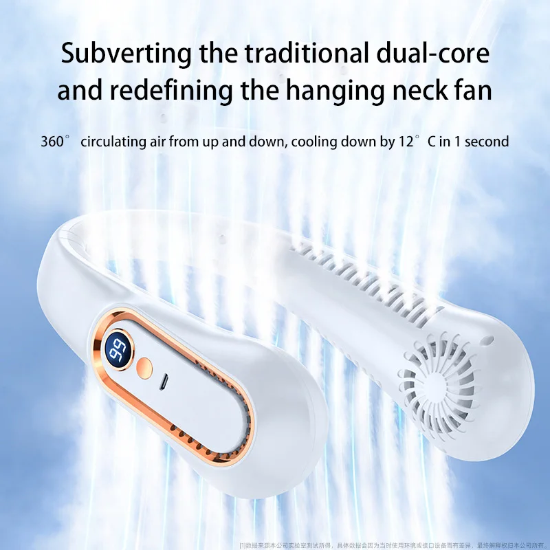 3000mA Portable Mini Hanging Neck Fan Bladeless Neckband Fan Digital Display Power Air Cooler USB Rechargeable Electric Fans