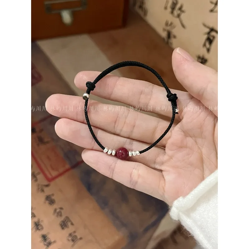 

Neo Chinese Style Cinnabar Yellow Tiger Eye Red Agate Handmade Cord Bracelet with Silver Accent Elegant Birthday Gift for Her