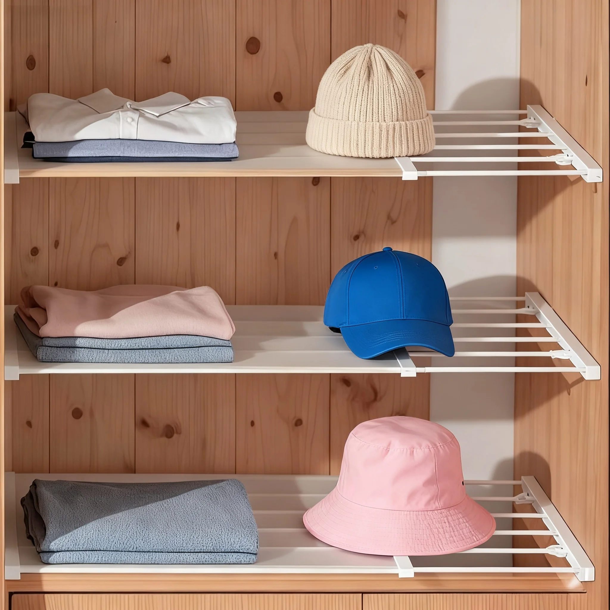 Closet Tension Shelf & Rod Expandable Metal Storage Rack Adjustable Organizer DIY Divider Separator for Cabinet Kitchen Bathroom
