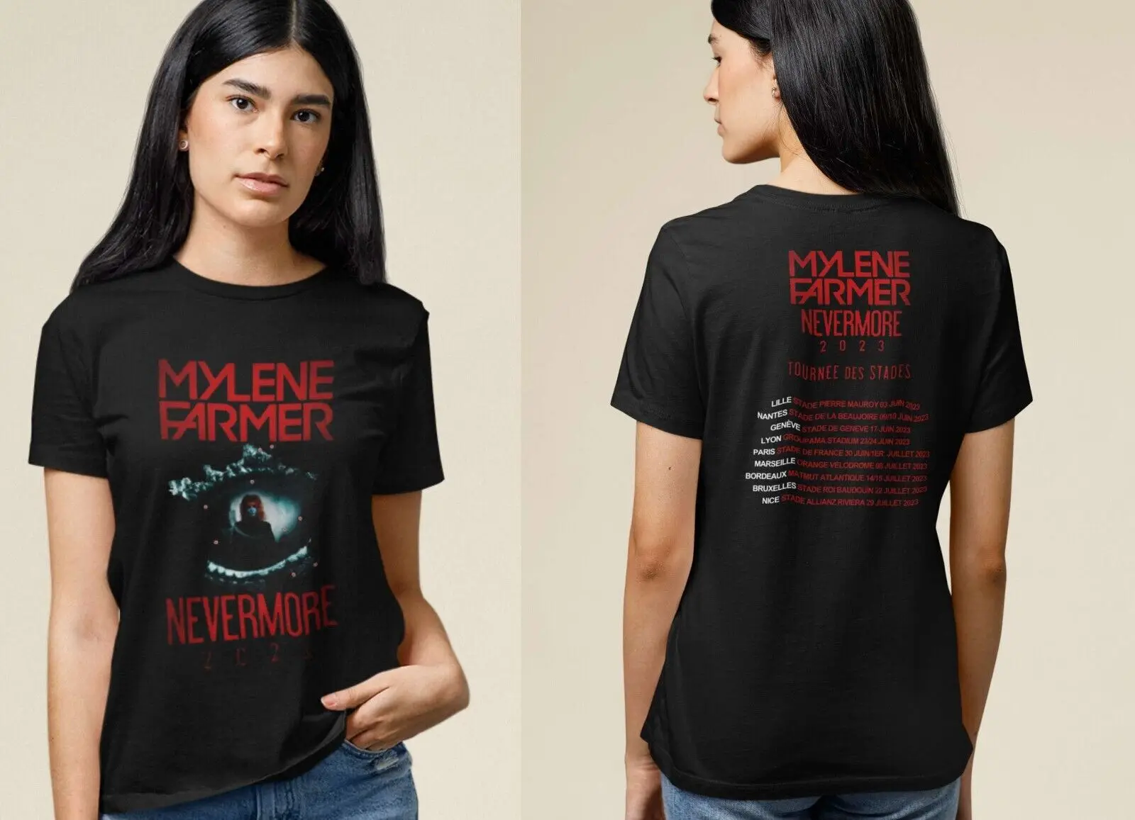 Mylene Farmer Stadium Tour 2023 T-Shirt Nevermore 2023 Tournée Des Stades Casual O-Neck Tee Shirts Streetwear