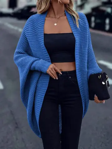Ladies Elegant Open Cardigan Knitted Sweater Spring Autumn Outerwear Loose Long Sleeve Top for Holiday Versatile Casual Wear