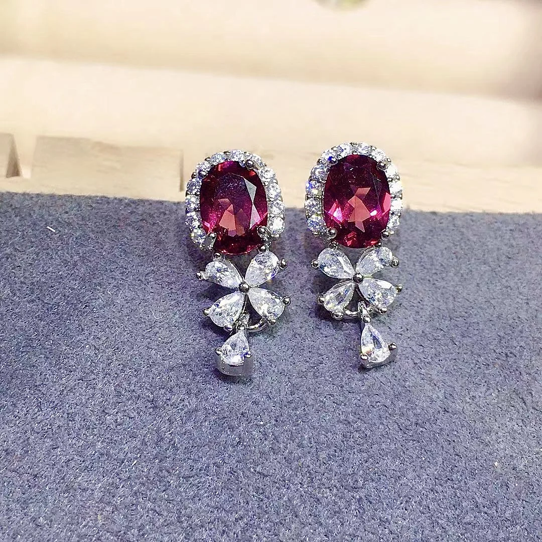 

Total 1.4ct Natural Pyrope Garnet Earrings 5mm*7mm VVS Grade Garnet 925 Silver Earrings Allergy Free Gold Plated Jewelry