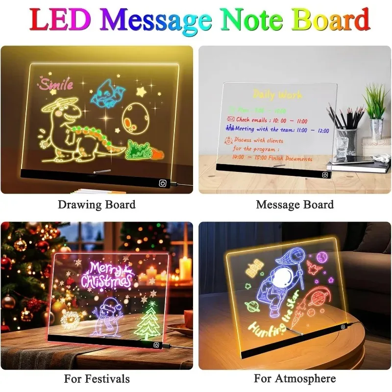 LED Light-emitting Painting Board Acrylic Erasable Handwriting Board Rechargeable Equipped with 7 Colors of Lights for Office