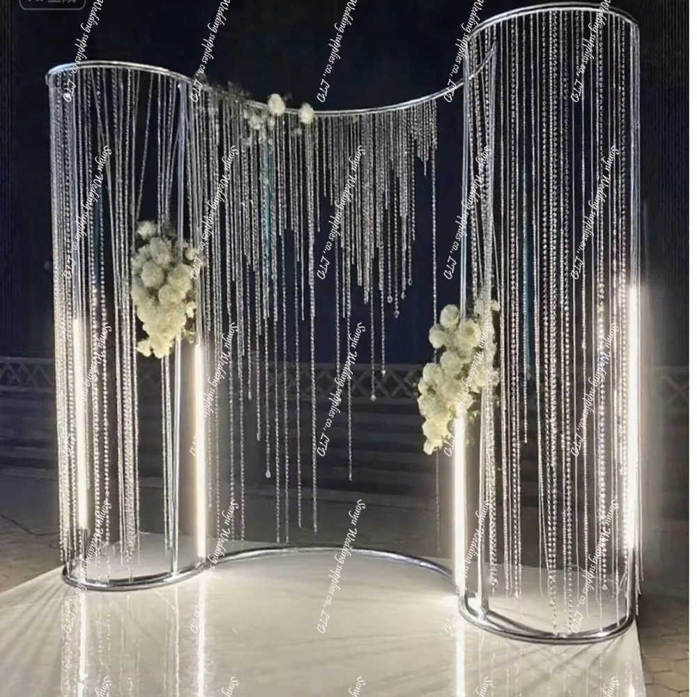 

No light)Hangging acrylic bead Wedding Arch Back drop Stand Metal Backdrop for Wedding Event
