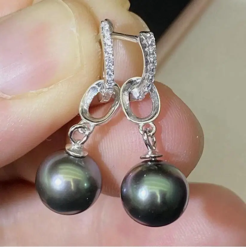 

Потрясающие висячие серьги с таитянским круглым черным зеленым жемчугом 9-10 мм 925-х годов