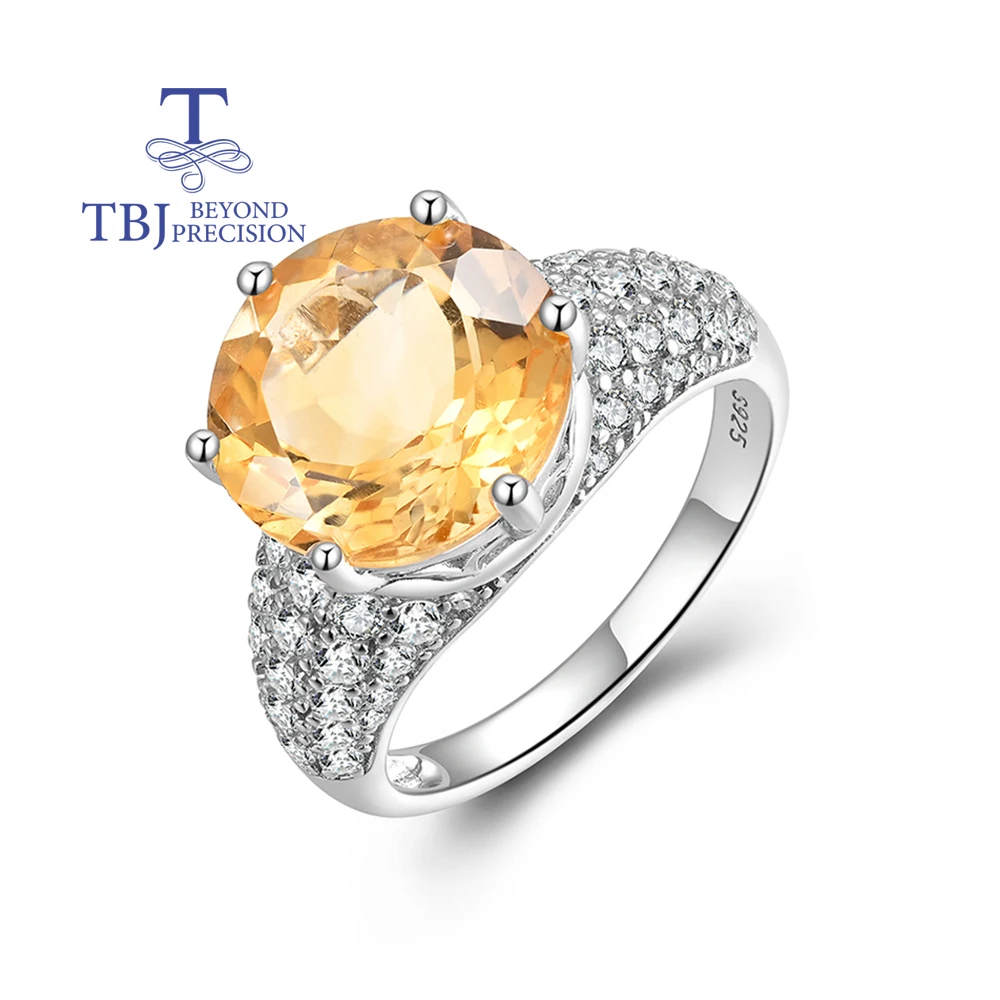 

TBJ, Big Natural round 12.0mm Citrine Ring 925 Sterling Silver Classic design Fine Jewelry for Women's Anniversary Banquet gifts