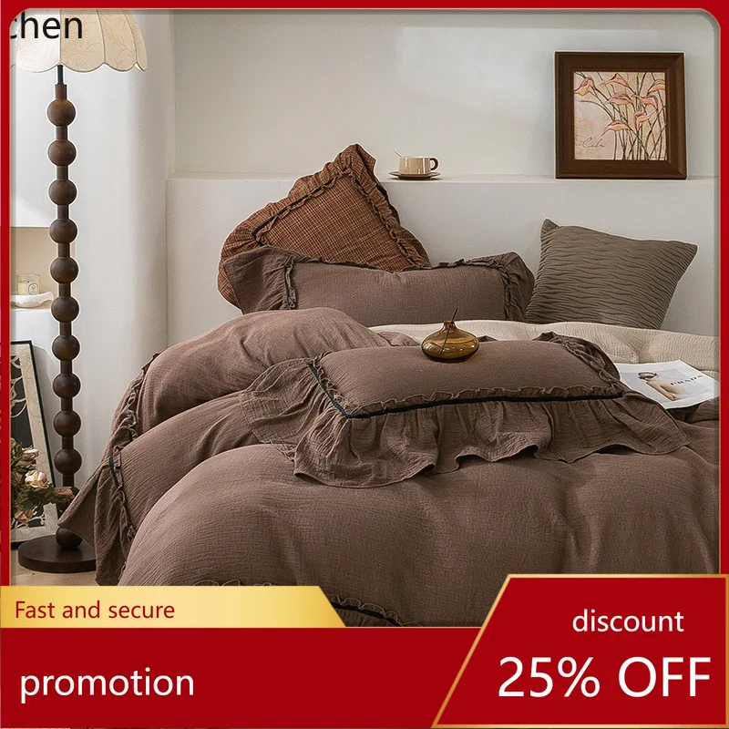 

YFY Vintage French Ruffle All-Cotton Double-Layer Gauze Four-Piece Set for All-Season Bare-Sleeping Pure Cotton Bedding