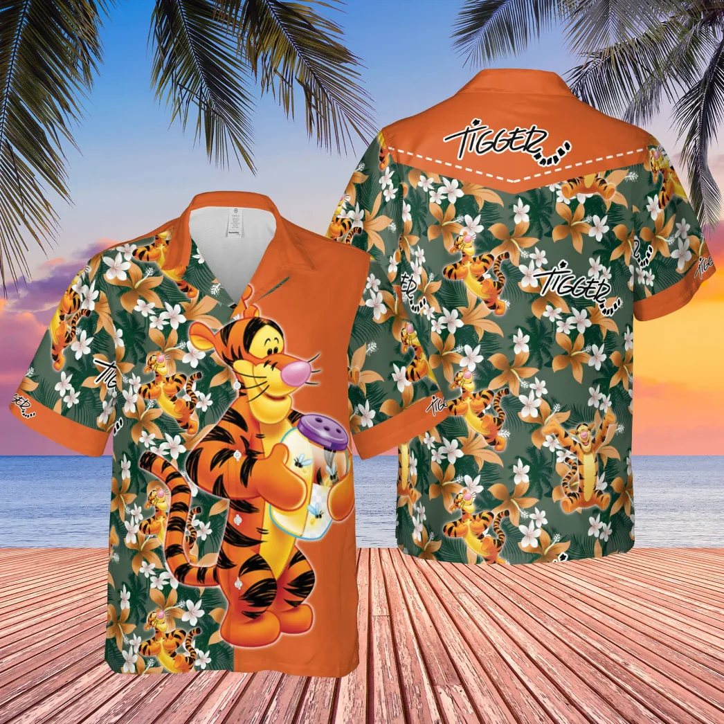 Tigger Hawaiian Shirts Fashion Men\'s Women\'s Short Sleeve Shirts Disney Hawaiian Shirts Casual Beach Shirts Harajuku Style Tops