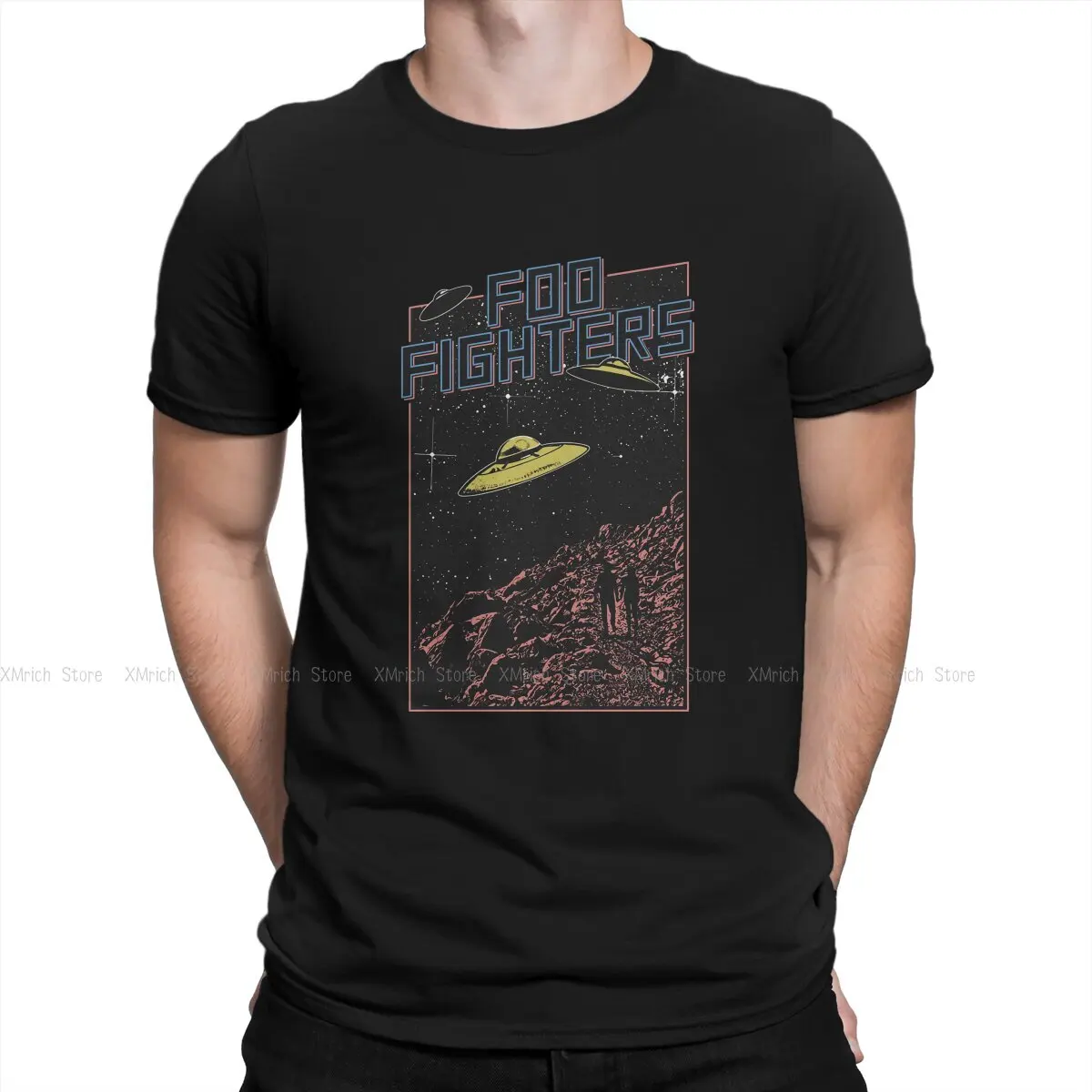 F-Foo Band Fighters Creative TShirt for Men UFO Round Collar Basic T Shirt Hip Hop Birthday Gifts OutdoorWear