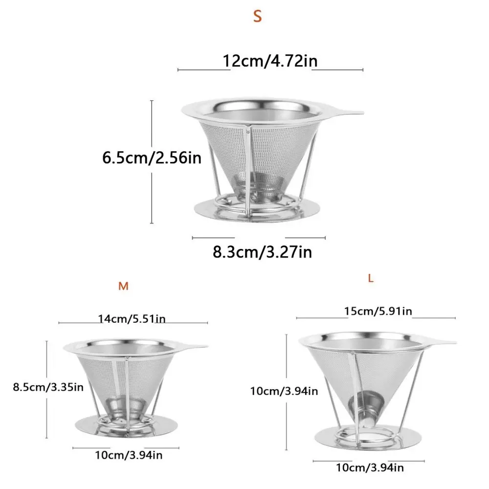 Stainless Steel Coffee Funnel 800 Mesh Double Layer Coffee Dripper Strainer with Holder Reusable Coffees Drip Mesh