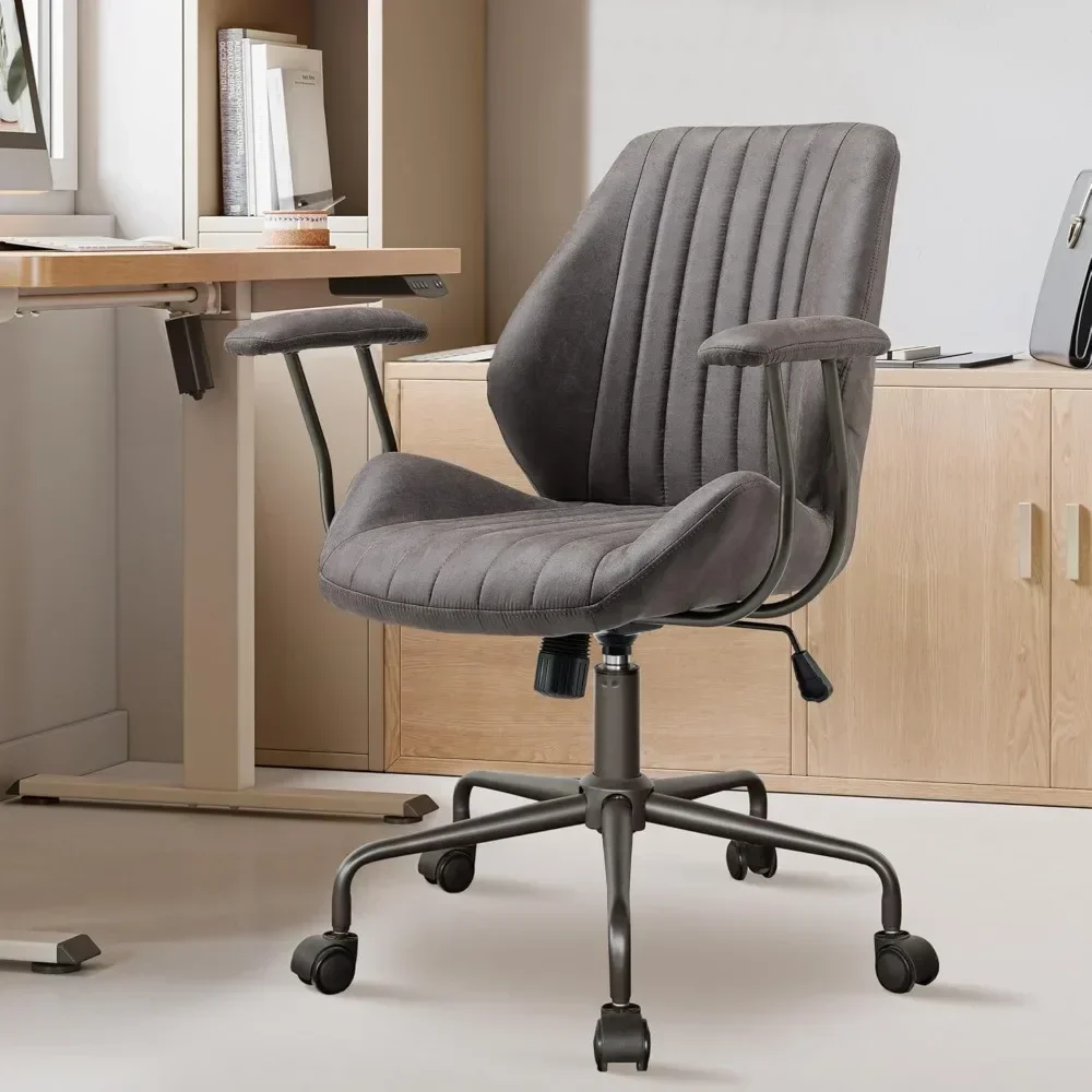 Mid Back Swivel Executive Chair with Lumbar Support,Ergonomic with Wheels,Faux Lether Suede Task Chair,350lbs