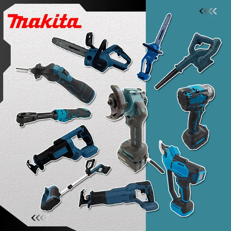 

Многофункциональные электроинструменты Makita: Бесщеточная цифровая угловая шлифмашина, Электрическая цепная пила для обрезки, Торцевой ключ, Электрическая воздуходувка