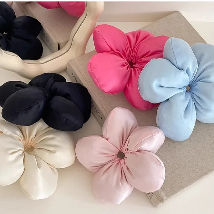 Silk Flower Hair Scrunchies Elastic Rubber Band Hair Ties Big Large Gum Ropes Ponytail Holders for Women Girls  Headwear