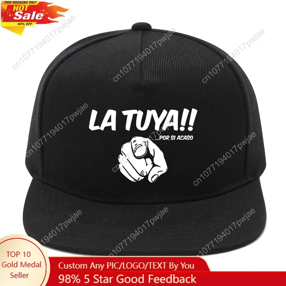 

1pc "La tuya... por si Acaso" Spanish Slogan Print Hip-Hop Cap, Street Fashion Outdoor Sports Baseball Hat Flat Brim Reversible