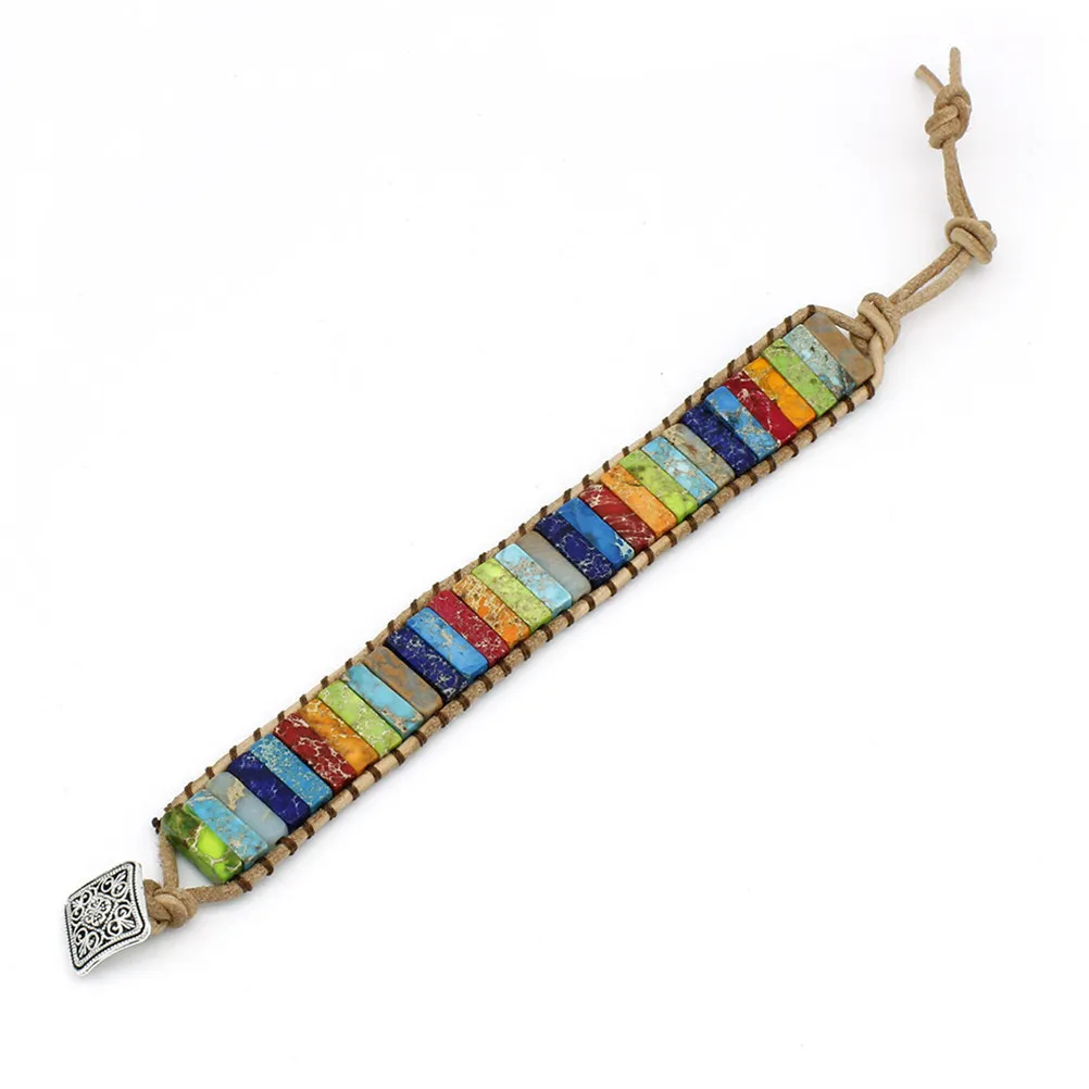 Bohemian Style Colorful Natural Stone Seven Color Bracelet Handmade Knitted Wrist Chain Party Travel Daily Use