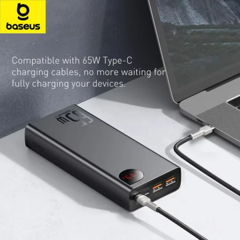 

Baseus 65W Power Bank 20000mAh Portable Charging Powerbank Mobile Phone External Battery PD QC 3.0 Charger 22.5W For iphone