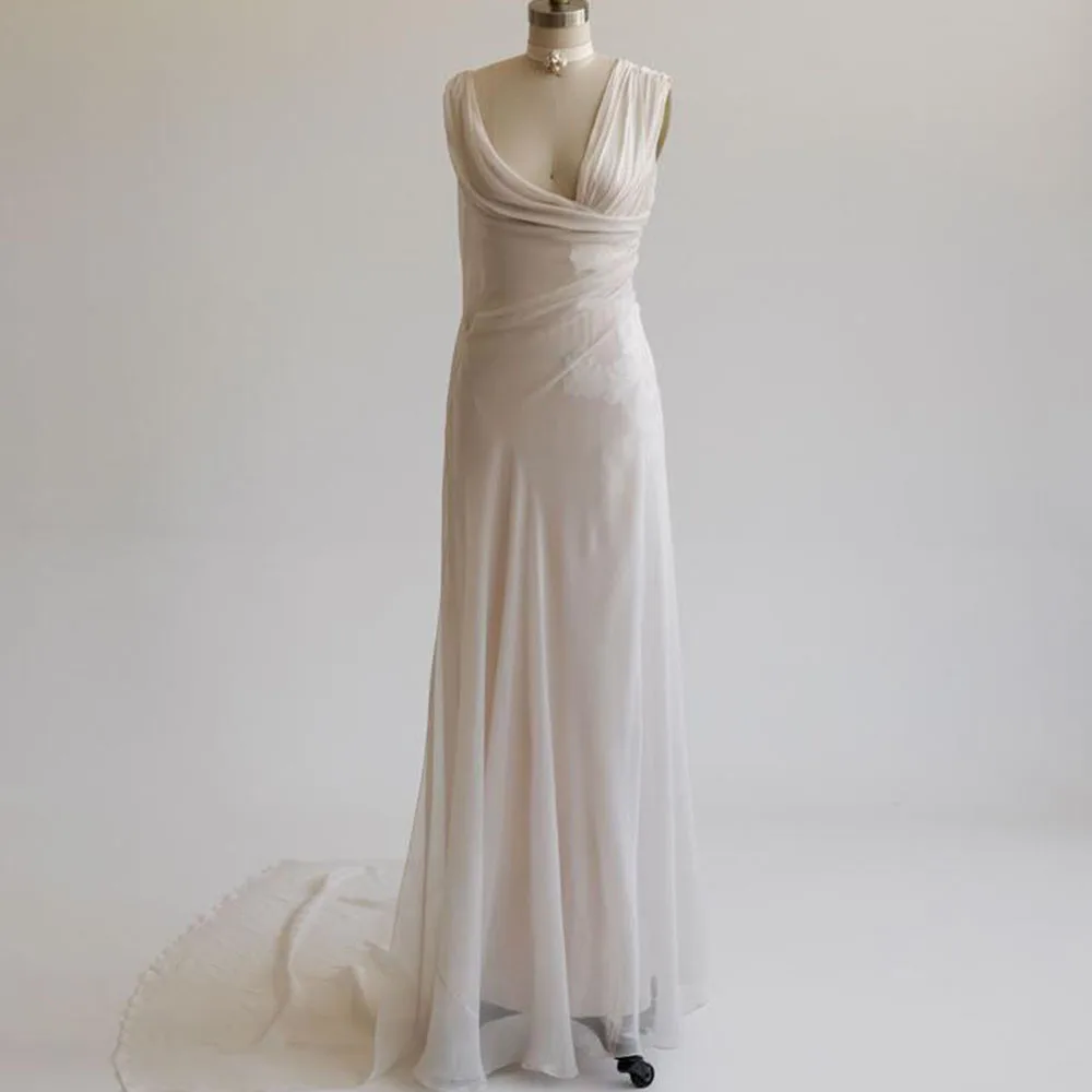 

Elegant White Evening Wedding Dresses Off The Shoulder Floor Length Sweep Train Banquet Celebrity Prom Female Gowns Simple