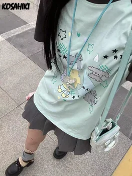 2025, lose Alle Spiel Vintage Ins T-Shirt Sommer Kawaii Nette Cartoon Print T Shirt Femme Mode Lässig Japanische Frauen T-shirts