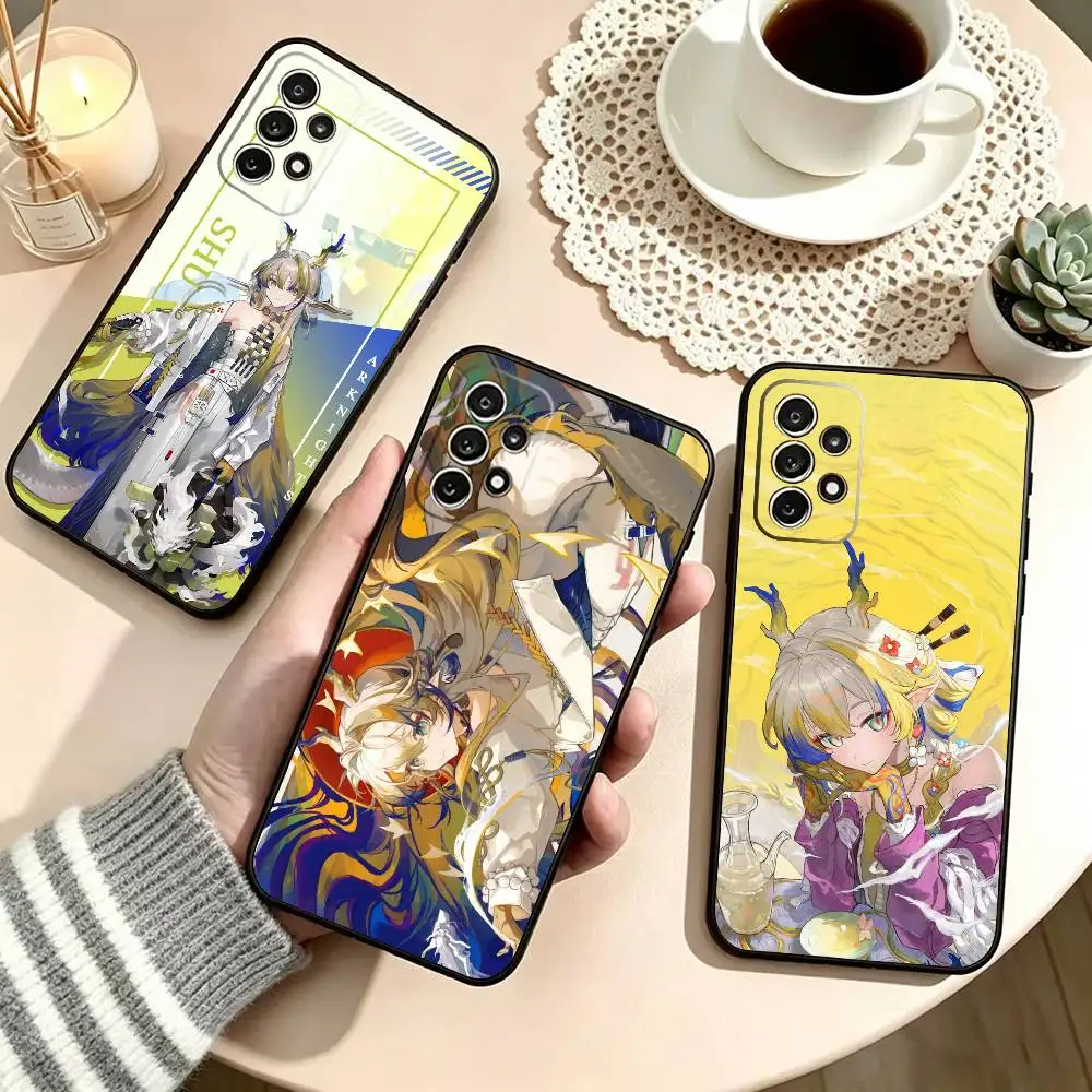 S-Shu Arknights Phone Case Black Silicone Soft For Samsung S25,S24,S21,S22,S23,S30,Ultra,S20,Plus,Fe,Lite