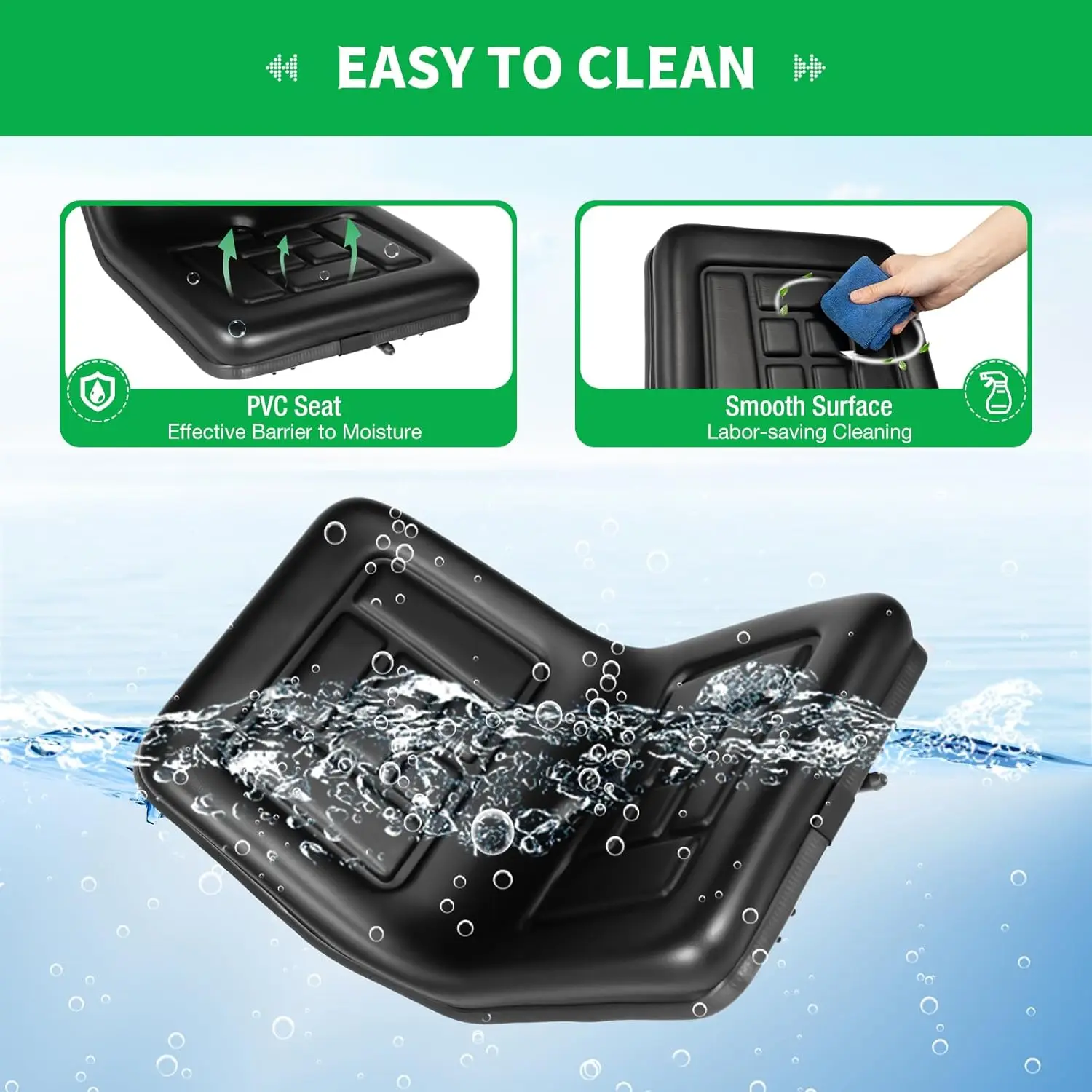 เบาะนั่งรถแทรกเตอร์ PVC สีดำอเนกประสงค์ พนักพิงสูง ปรับได้ พร้อมรางเลื่อน รับน้ำหนักได้ 220 ปอนด์ สำหรับเครื่องตัดหญ้า รถยก รถขุด