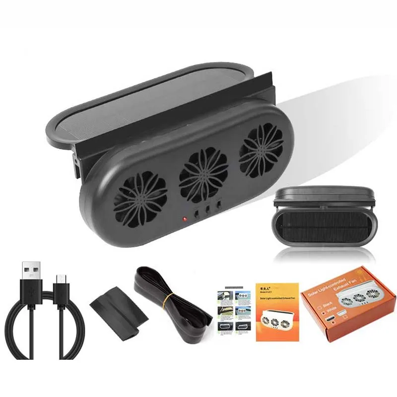 Solar Powered Car Exhaust Fan 3‑Fan Heat Dissipation Ventilator Low Noise Auto Air Circulation Cooling Fan for Car Window