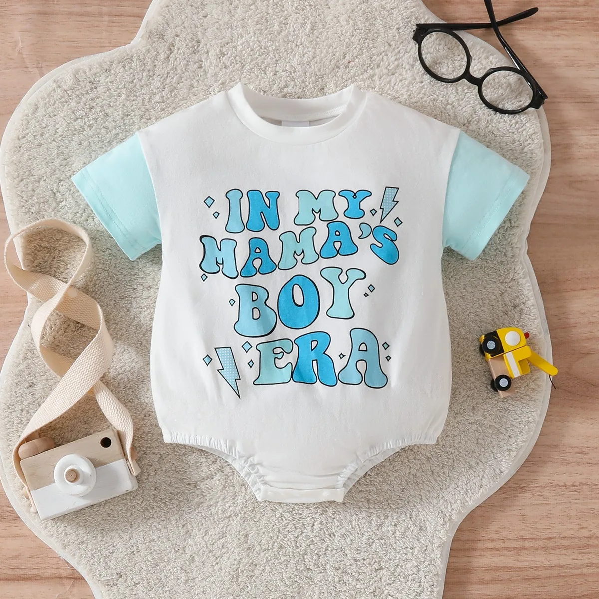 

Baby boys and girls summer short sleeved letter printed cute casual jumpsuit