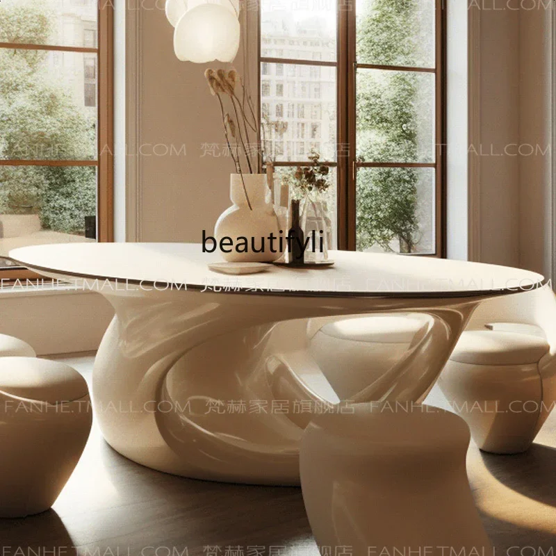 

ss newModern cream dining table, solid wood creative oval table 2 meters long dining table, artistic sense