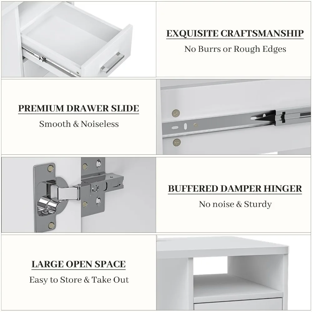 مكتب فني أظافر أبيض متين مع أدراج تخزين - محطة مانيكير مقاومة للأكريليك وقابلة لتعديل الارتفاع لمحترفين التجميل #6