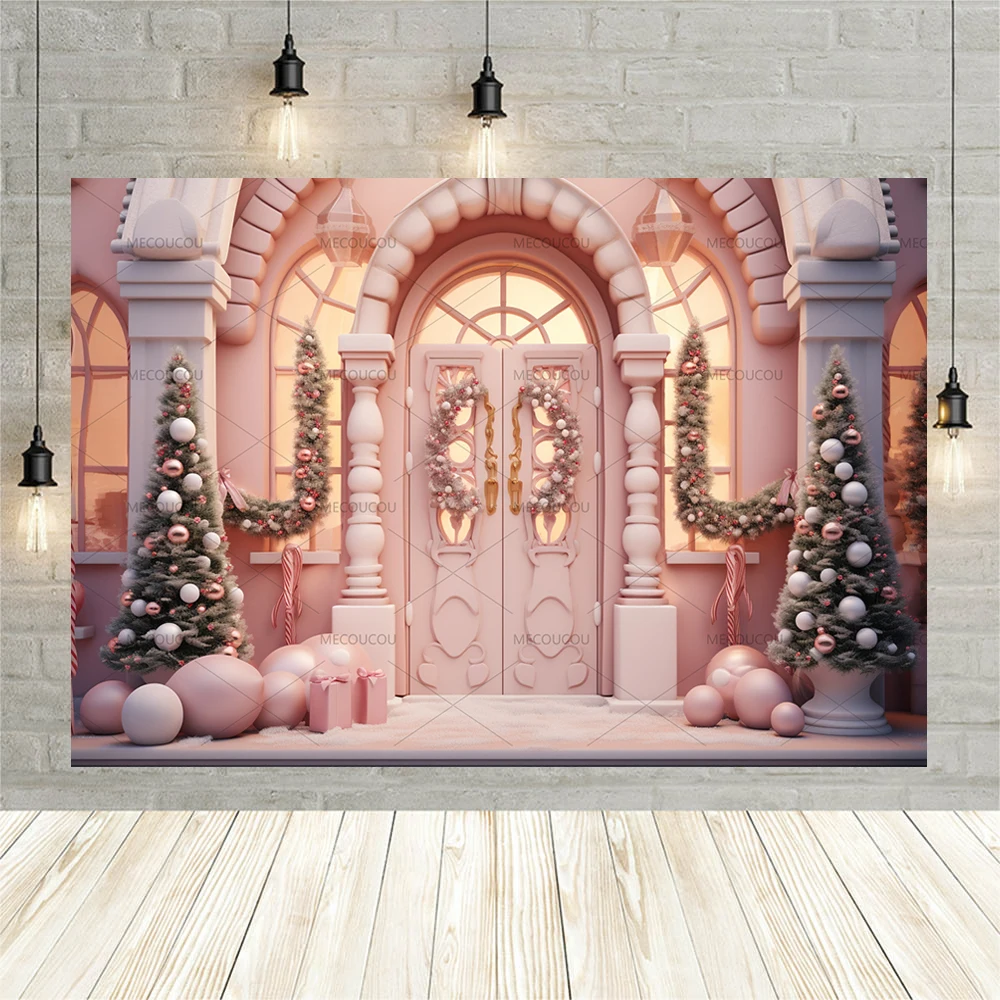 2023 Christmas Backdrop Photography Pink Castle Candy Bar Baby Photo Photographic Family Party Background Photo Studio Photocall