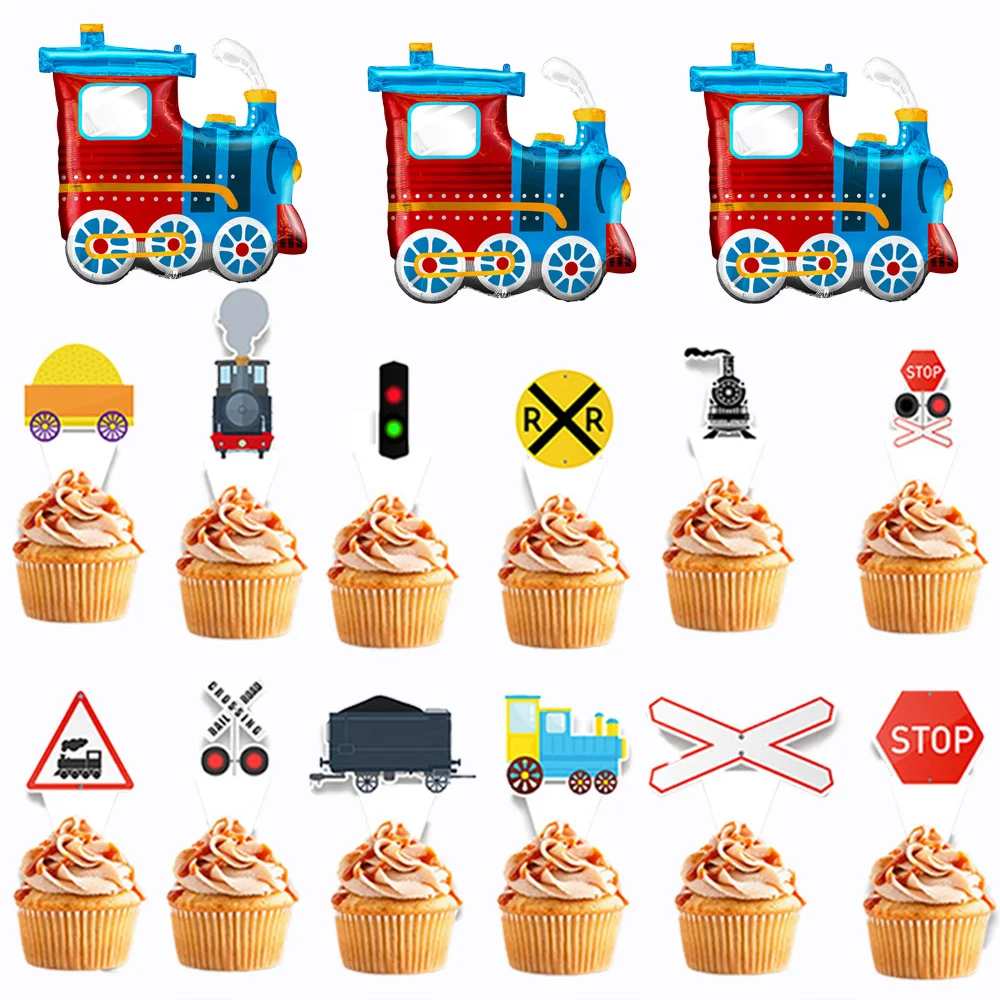 Railroad Train Crossing Theme Cupcake Toppers Railway Train Party Cake Birthday Party Decorations Baby Shower Supplies