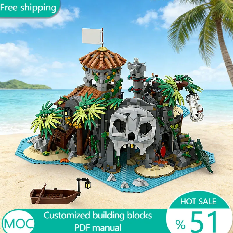 

3123 детали Средневековый Остров сокровищ Пираты Барракудовой Бухты MOC, модульный конструктор, кирпичики для самостоятельной сборки, подарок для мальчика на праздник