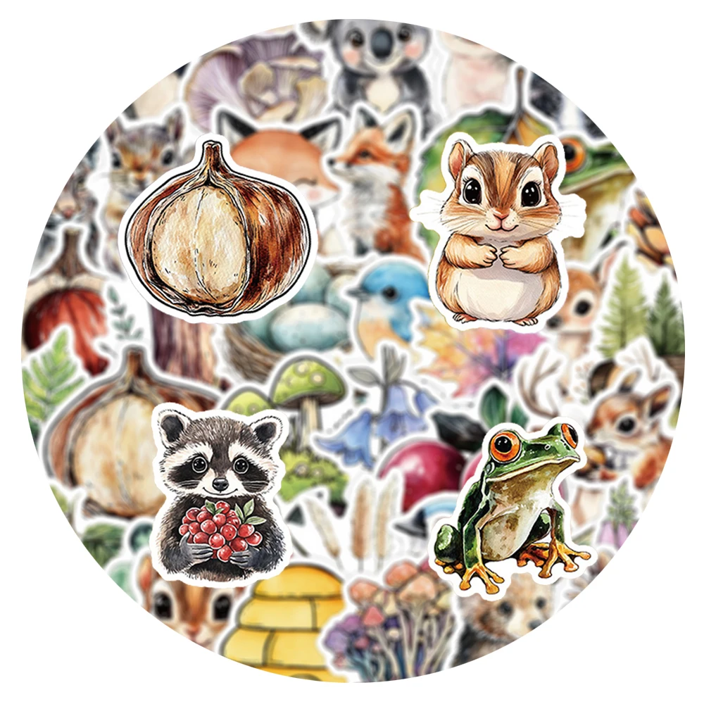 

10/30/50/100pcs Vintage Cute Watercolor Animals Stickers Funny Cartoon Sticker Laptop Luggage Phone Waterproof Graffiti Decals