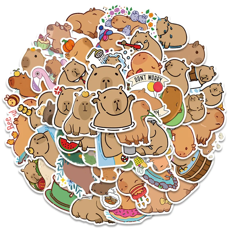 Autocollant de graffiti en PVC de dessin animé Capybara, matériel de scrapbooking décoratif, autocollant collant, fournitures de papeterie, animaux esthétiques, 50 pièces