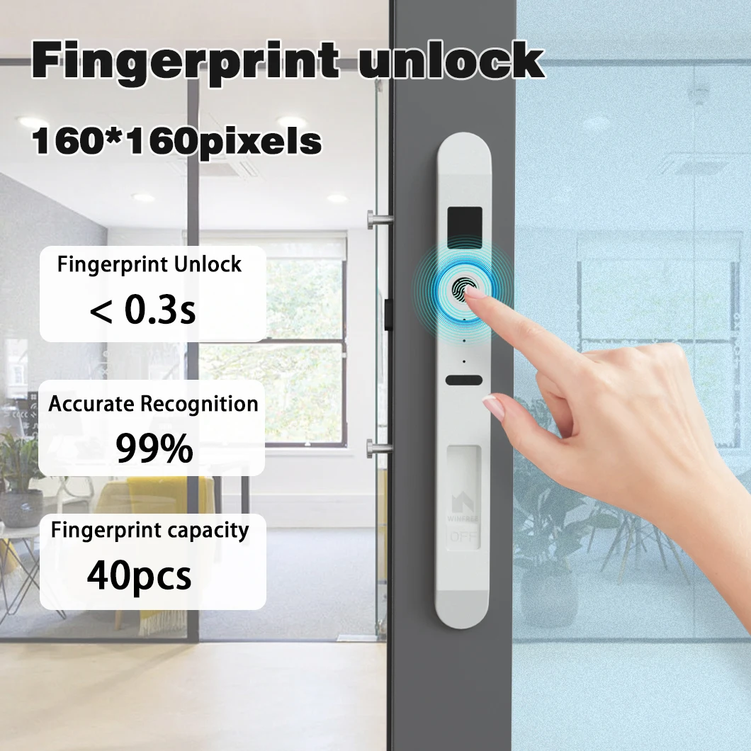 WINFREE Sliding Door Smart Lock Tuya Bluetooth Control Fingerprint Lock Keyless Entry Lock for Home Garden Wooden Aluminum Door