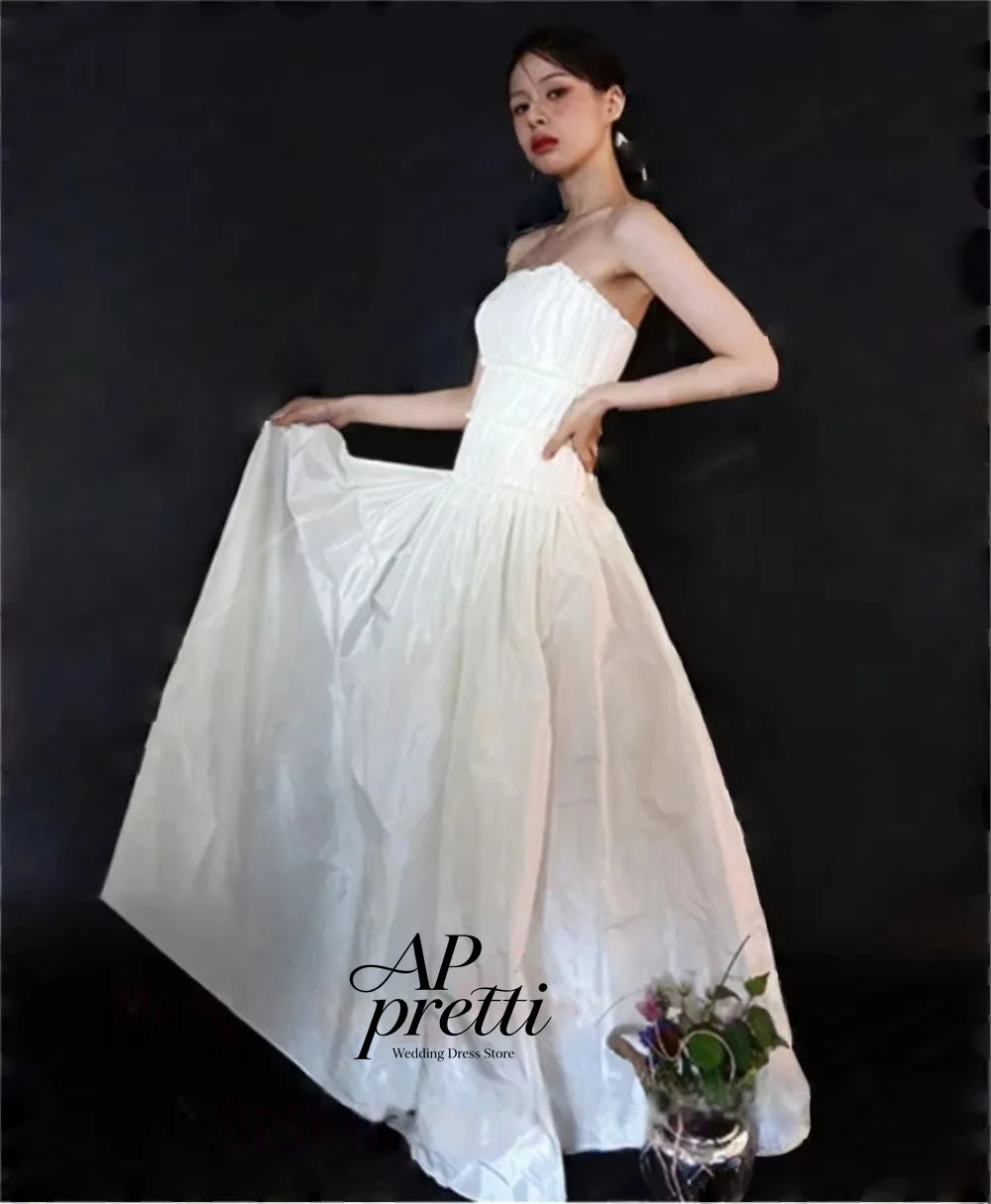 AP Apretti Elegant Pleat Taffeta A-line Korea Wedding Dress Strapless Detachable Short Sleeves Outdoor Snapshot Customized 2026