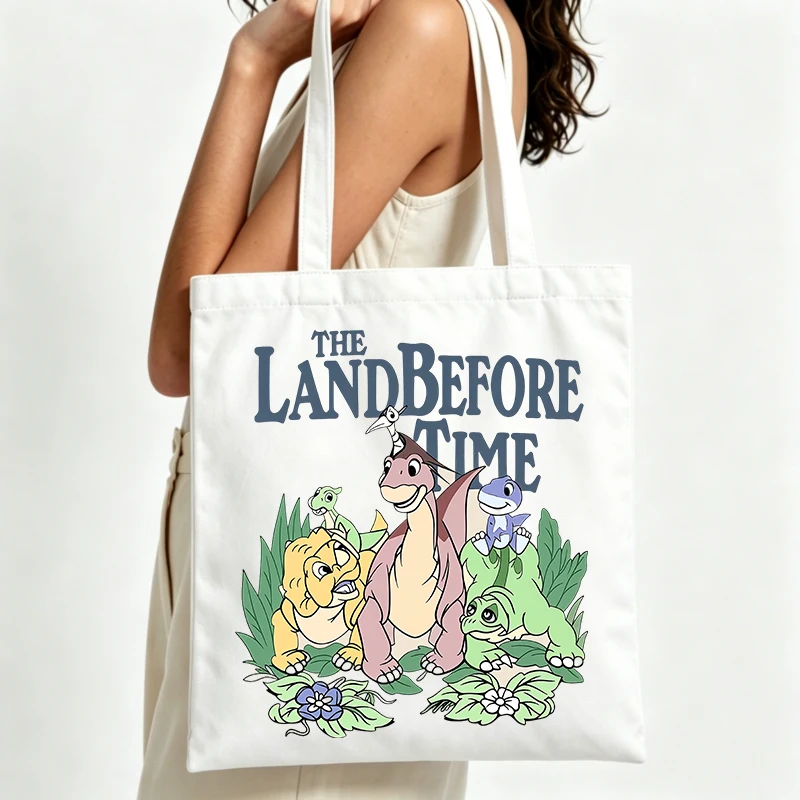 fantasy creature graphic canvas tote bag with vintage text print, ideal for casual daily use and summer outings