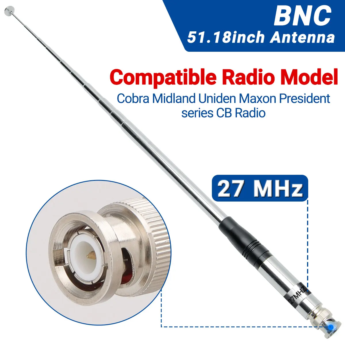 هوائي راديو CB 27 ميجا هرتز BNC لـ Baofeng Quansheng UV-K5(8) Iradio Anytone Midland Uniden Cobra هوائي لاسلكي محمول