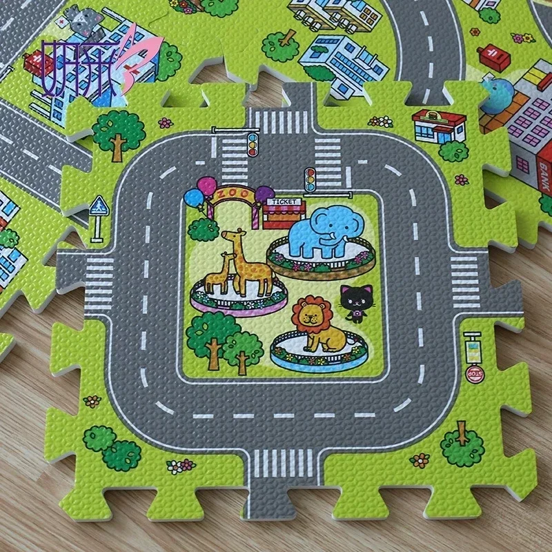 9pcs/lot Kids Carpet Playmat Children Rug Soft Floor Baby Play Mat Toys Road Traffic Soft Floor Home Decor EVA Kids Foam Puzzles