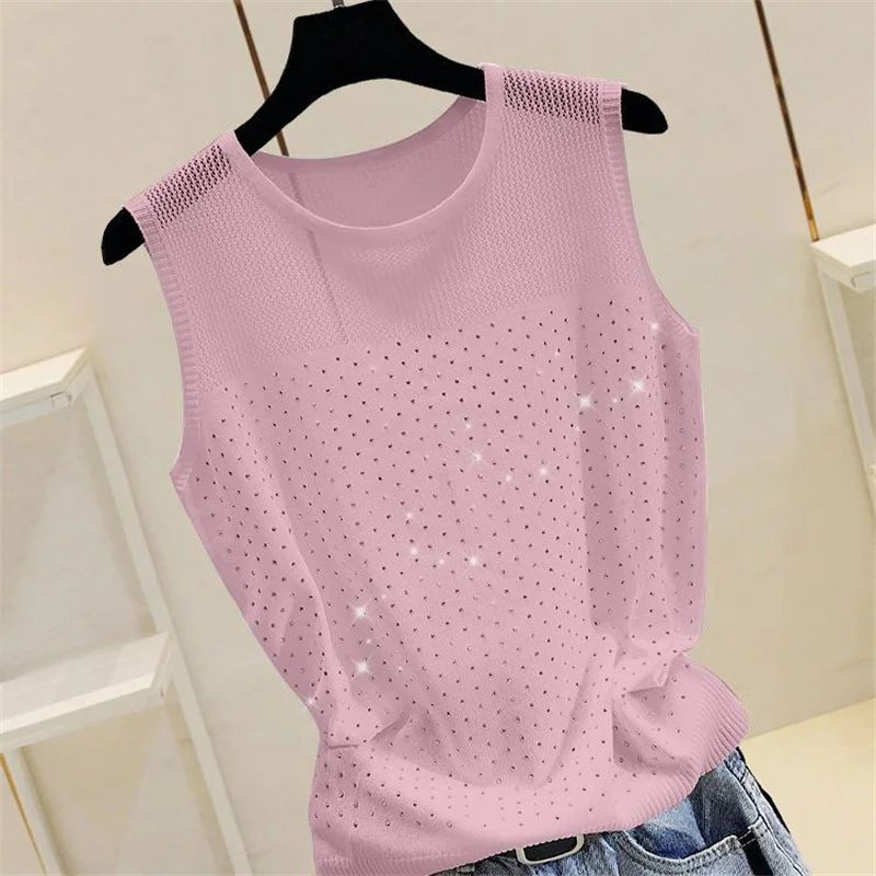 

Женский трикотажный жилет с вырезами, однотонный Свободный пуловер без рукавов с круглым вырезом, лето